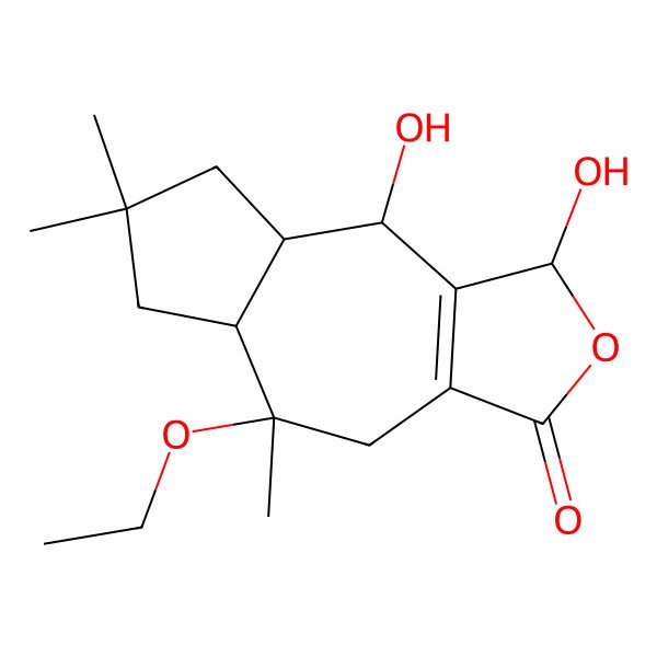 2D Structure of (1S,5R,5aR,8aS,9R)-5-ethoxy-1,9-dihydroxy-5,7,7-trimethyl-4,5a,6,8,8a,9-hexahydro-1H-azuleno[5,6-c]furan-3-one