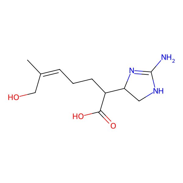 2D Structure of (E,2R)-2-[(4R)-2-amino-4,5-dihydro-1H-imidazol-4-yl]-7-hydroxy-6-methylhept-5-enoic acid