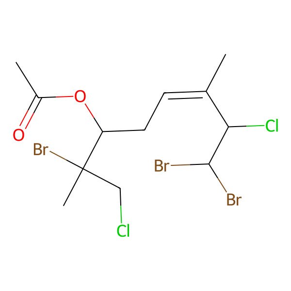 2D Structure of [(E,2R,3R,7S)-2,8,8-tribromo-1,7-dichloro-2,6-dimethyloct-5-en-3-yl] acetate