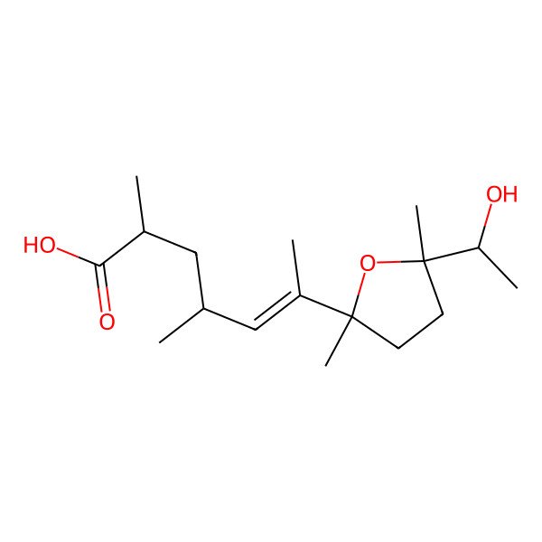 2D Structure of (E,2R,4R)-6-[(2S,5S)-5-[(1S)-1-hydroxyethyl]-2,5-dimethyloxolan-2-yl]-2,4-dimethylhept-5-enoic acid