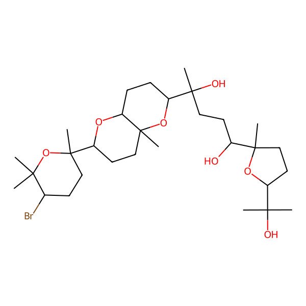 2D Structure of (1S,4R)-4-[(2R,4aS,6R,8aR)-2-[(2S,5R)-5-bromo-2,6,6-trimethyloxan-2-yl]-4a-methyl-3,4,6,7,8,8a-hexahydro-2H-pyrano[3,2-b]pyran-6-yl]-1-[(2R,5R)-5-(2-hydroxypropan-2-yl)-2-methyloxolan-2-yl]pentane-1,4-diol