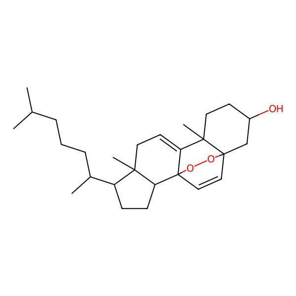 2D Structure of (1S,2R,5R,6R,10R,13S,15S)-6,10-dimethyl-5-[(2R)-6-methylheptan-2-yl]-16,17-dioxapentacyclo[13.2.2.01,9.02,6.010,15]nonadeca-8,18-dien-13-ol
