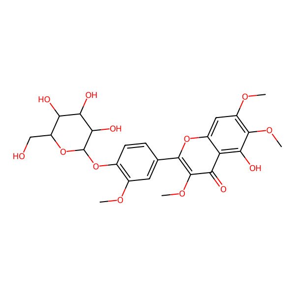 2D Structure of 5-hydroxy-3,6,7-trimethoxy-2-[3-methoxy-4-[(2S,3R,4S,5R,6R)-3,4,5-trihydroxy-6-(hydroxymethyl)oxan-2-yl]oxyphenyl]chromen-4-one