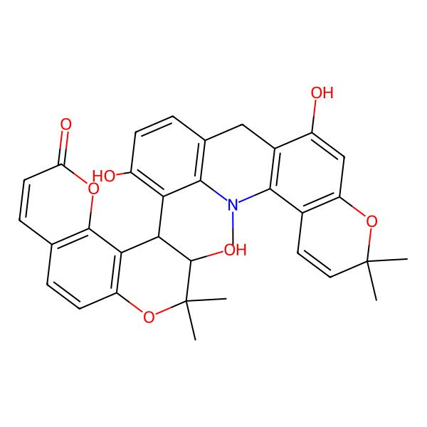 2D Structure of 10-(6,10-dihydroxy-3,3,12-trimethyl-7H-pyrano[2,3-c]acridin-11-yl)-9-hydroxy-8,8-dimethyl-9,10-dihydropyrano[2,3-f]chromen-2-one