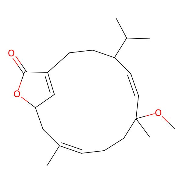 2D Structure of (4S,7S,13S)-7-methoxy-7,11-dimethyl-4-propan-2-yl-14-oxabicyclo[11.2.1]hexadeca-1(16),5,10-trien-15-one