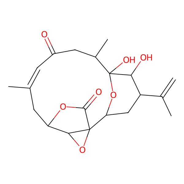 2D Structure of (1S,2R,4S,5S,6S,7S,10Z,13S,14S)-5,6-dihydroxy-7,11-dimethyl-4-prop-1-en-2-yl-15,17,18-trioxatetracyclo[11.2.2.12,6.01,14]octadec-10-ene-9,16-dione