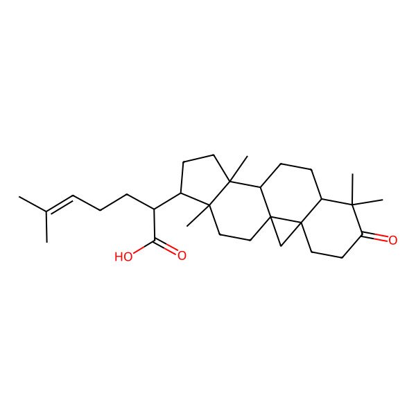 2D Structure of 6-Methyl-2-(7,7,12,16-tetramethyl-6-oxo-15-pentacyclo[9.7.0.01,3.03,8.012,16]octadecanyl)hept-5-enoic acid