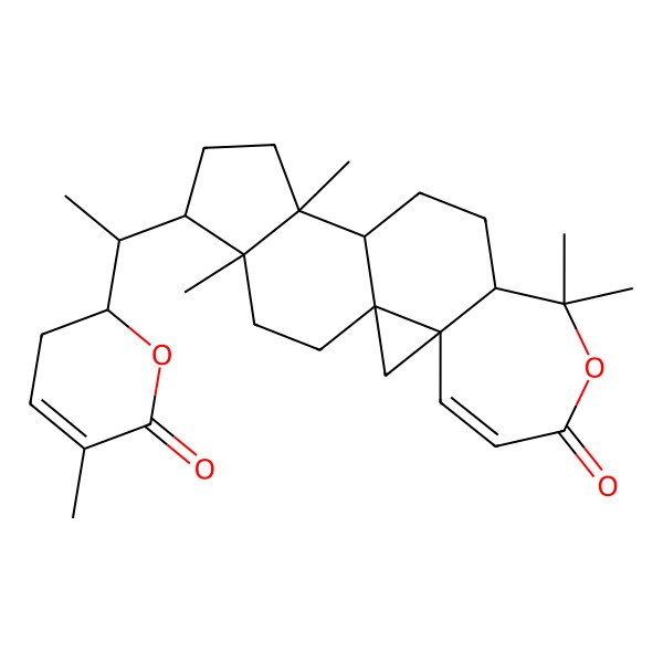 2D Structure of (1S,3S,9R,12S,13S,16R,17R)-8,8,13,17-tetramethyl-16-[(1S)-1-[(2R)-5-methyl-6-oxo-2,3-dihydropyran-2-yl]ethyl]-7-oxapentacyclo[10.7.0.01,3.03,9.013,17]nonadec-4-en-6-one