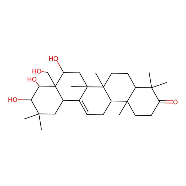 2D Structure of (4aR,6aR,6bS,8R,8aR,9R,10R,12aS,14aR,14bR)-8,9,10-trihydroxy-8a-(hydroxymethyl)-4,4,6a,6b,11,11,14b-heptamethyl-2,4a,5,6,7,8,9,10,12,12a,14,14a-dodecahydro-1H-picen-3-one
