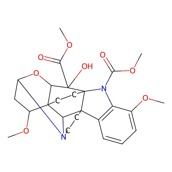 2D Structure of dimethyl (1S,2R,6R,14S,15R,16R,18S,20S)-15-hydroxy-11,20-dimethoxy-17-oxa-3,13-diazaheptacyclo[12.6.2.01,16.02,6.03,18.06,14.07,12]docosa-7(12),8,10-triene-13,15-dicarboxylate