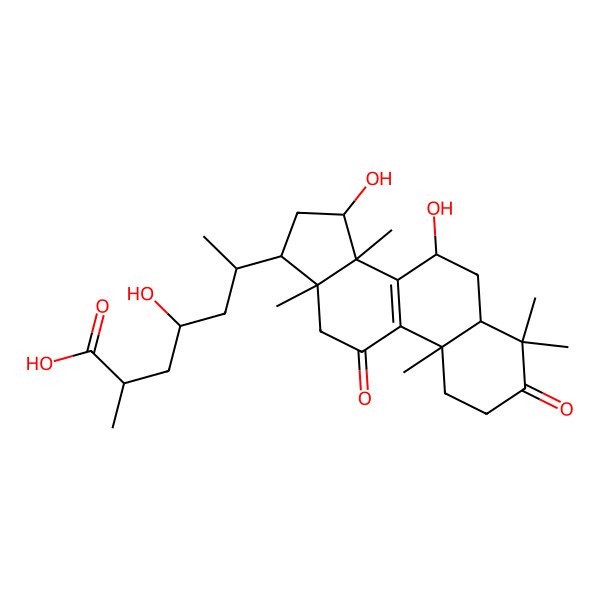 2D Structure of (2R,4S,6R)-6-[(5R,7R,10S,13R,14R,15S,17R)-7,15-dihydroxy-4,4,10,13,14-pentamethyl-3,11-dioxo-2,5,6,7,12,15,16,17-octahydro-1H-cyclopenta[a]phenanthren-17-yl]-4-hydroxy-2-methylheptanoic acid