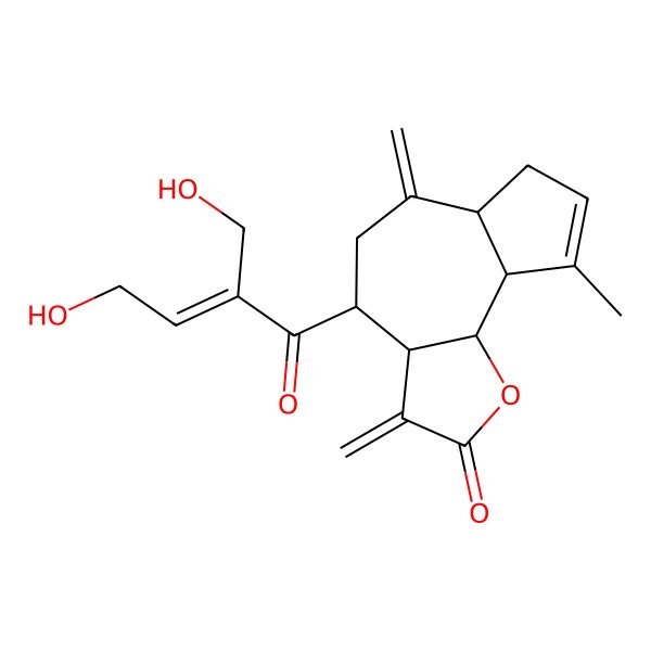 2D Structure of (3aS,4R,6aR,9aR,9bR)-4-[(E)-4-hydroxy-2-(hydroxymethyl)but-2-enoyl]-9-methyl-3,6-dimethylidene-4,5,6a,7,9a,9b-hexahydro-3aH-azuleno[4,5-b]furan-2-one