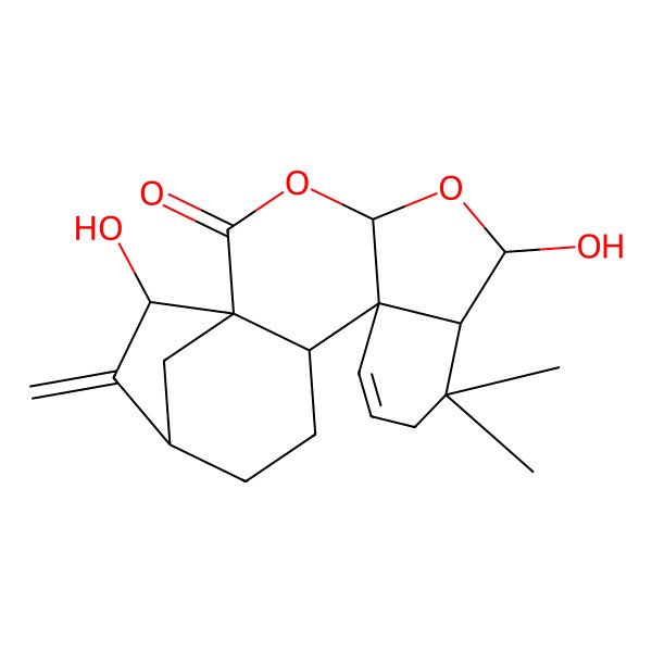 2D Structure of (1S,4R,6R,7S,12R,13S,16R,18R)-6,18-dihydroxy-8,8-dimethyl-17-methylidene-3,5-dioxapentacyclo[14.2.1.01,13.04,12.07,12]nonadec-10-en-2-one