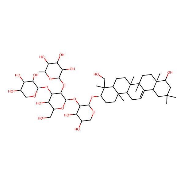 2D Structure of (2R,3S,4S,5S,6R)-2-[(2S,3R,4S,5S,6R)-2-[(2S,3R,4S,5S)-2-[[(3S,4S,4aR,6aR,6bS,8aR,9R,12aS,14aR,14bR)-9-hydroxy-4-(hydroxymethyl)-4,6a,6b,8a,11,11,14b-heptamethyl-1,2,3,4a,5,6,7,8,9,10,12,12a,14,14a-tetradecahydropicen-3-yl]oxy]-4,5-dihydroxyoxan-3-yl]oxy-5-hydroxy-6-(hydroxymethyl)-4-[(2S,3R,4S,5S)-3,4,5-trihydroxyoxan-2-yl]oxyoxan-3-yl]oxy-6-methyloxane-3,4,5-triol