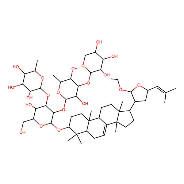 2D Structure of 2-[3-[3,5-dihydroxy-6-methyl-4-(3,4,5-trihydroxyoxan-2-yl)oxyoxan-2-yl]oxy-2-[[17-[2-ethoxy-5-(2-methylprop-1-enyl)oxolan-3-yl]-4,4,10,13,14-pentamethyl-2,3,5,6,9,11,12,15,16,17-decahydro-1H-cyclopenta[a]phenanthren-3-yl]oxy]-5-hydroxy-6-(hydroxymethyl)oxan-4-yl]oxy-6-methyloxane-3,4,5-triol
