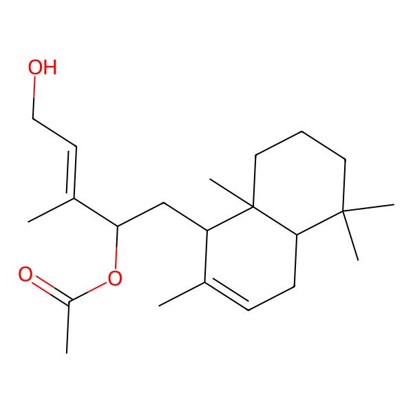 2D Structure of [1-(2,5,5,8a-Tetramethyl-1,4,4a,6,7,8-hexahydronaphthalen-1-yl)-5-hydroxy-3-methylpent-3-en-2-yl] acetate
