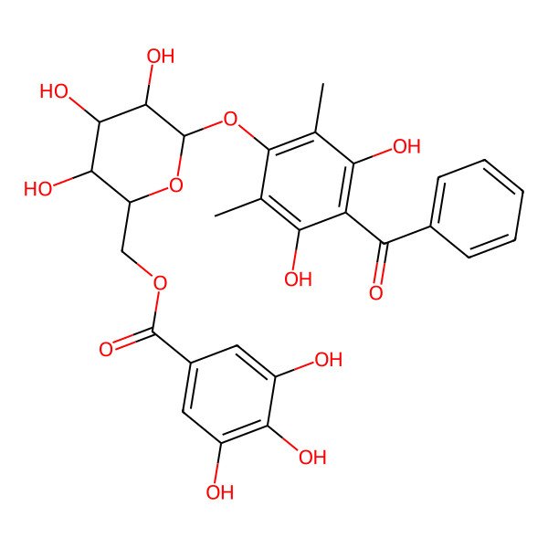 2D Structure of [6-(4-Benzoyl-3,5-dihydroxy-2,6-dimethylphenoxy)-3,4,5-trihydroxyoxan-2-yl]methyl 3,4,5-trihydroxybenzoate