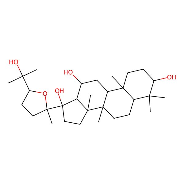2D Structure of (3R,5R,8R,9R,10R,12R,13R,14R,17R)-17-[(2S,5R)-5-(2-hydroxypropan-2-yl)-2-methyloxolan-2-yl]-4,4,8,10,14-pentamethyl-1,2,3,5,6,7,9,11,12,13,15,16-dodecahydrocyclopenta[a]phenanthrene-3,12,17-triol