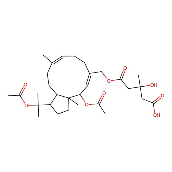 2D Structure of 5-[[4-acetyloxy-1-(2-acetyloxypropan-2-yl)-3a,10-dimethyl-2,3,4,7,8,11,12,12a-octahydro-1H-cyclopenta[11]annulen-6-yl]methoxy]-3-hydroxy-3-methyl-5-oxopentanoic acid