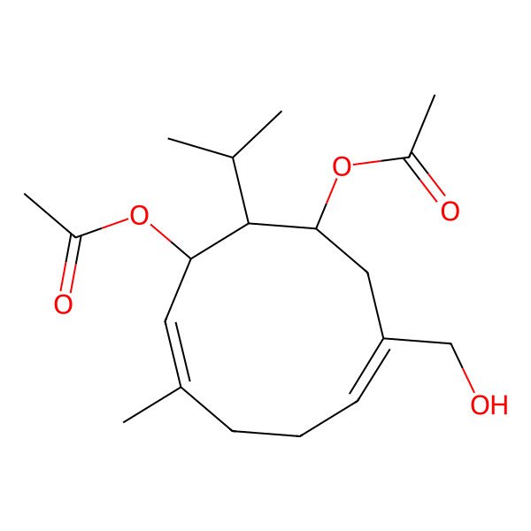 2D Structure of [(1R,3E,7Z,9R,10S)-9-acetyloxy-3-(hydroxymethyl)-7-methyl-10-propan-2-ylcyclodeca-3,7-dien-1-yl] acetate