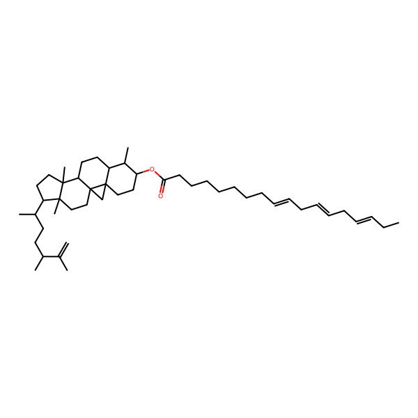 2D Structure of [(1S,3R,6S,7S,8S,11S,12S,15R,16R)-15-[(2R,5S)-5,6-dimethylhept-6-en-2-yl]-7,12,16-trimethyl-6-pentacyclo[9.7.0.01,3.03,8.012,16]octadecanyl] (9Z,12Z,15Z)-octadeca-9,12,15-trienoate