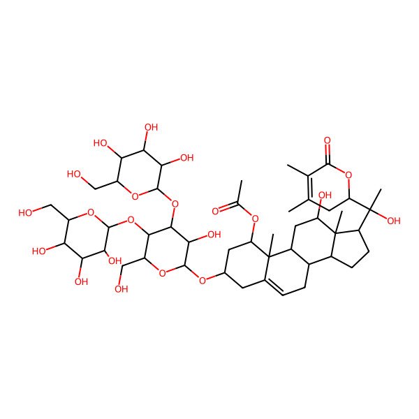 2D Structure of [(3R,8S,9S,10R,12S,13R,14S,17S)-17-[(1R)-1-[(2S)-4,5-dimethyl-6-oxo-2,3-dihydropyran-2-yl]-1-hydroxyethyl]-12-hydroxy-3-[(2R,4R,5R,6S)-3-hydroxy-6-(hydroxymethyl)-4-[(2S,3S,4S,5S,6S)-3,4,5-trihydroxy-6-(hydroxymethyl)oxan-2-yl]oxy-5-[(2S,4S,5S,6S)-3,4,5-trihydroxy-6-(hydroxymethyl)oxan-2-yl]oxyoxan-2-yl]oxy-10,13-dimethyl-2,3,4,7,8,9,11,12,14,15,16,17-dodecahydro-1H-cyclopenta[a]phenanthren-1-yl] acetate