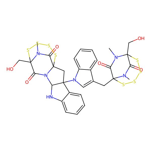 2D Structure of 14-(Hydroxymethyl)-3-[3-[[6-(hydroxymethyl)-7,9-dimethyl-8,10-dioxo-2,3,4,5-tetrathia-7,9-diazabicyclo[4.2.2]decan-1-yl]methyl]indol-1-yl]-20-methyl-15,16,17,18-tetrathia-10,12,20-triazapentacyclo[12.4.2.01,12.03,11.04,9]icosa-4,6,8-triene-13,19-dione