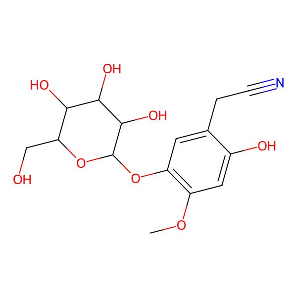 2D Structure of 2-[2-hydroxy-4-methoxy-5-[(2S,3R,4S,5S,6R)-3,4,5-trihydroxy-6-(hydroxymethyl)oxan-2-yl]oxyphenyl]acetonitrile