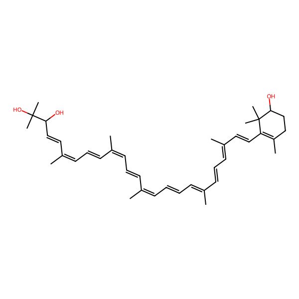 2D Structure of (3R,4E,6E,8E,10E,12E,14E,16E,18E,20E,22E,24E)-25-[(5R)-5-hydroxy-2,6,6-trimethylcyclohexen-1-yl]-2,6,10,14,19,23-hexamethylpentacosa-4,6,8,10,12,14,16,18,20,22,24-undecaene-2,3-diol