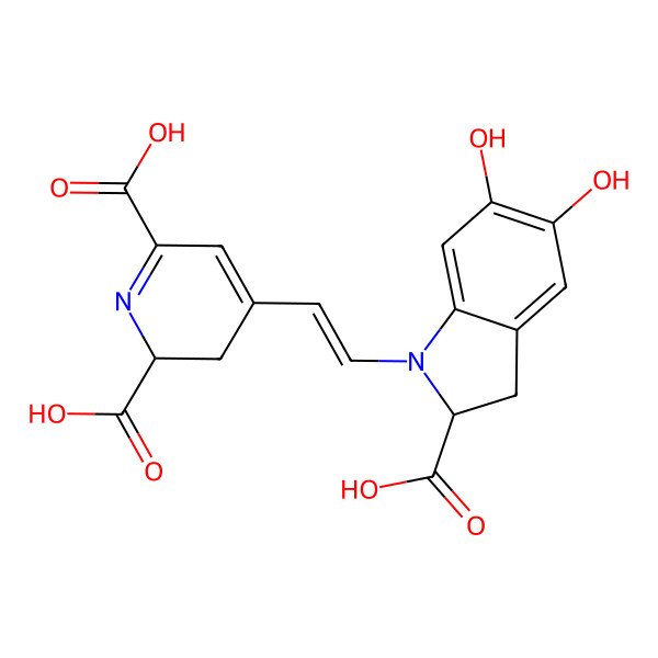 2D Structure of (2S)-4-[2-[(2S)-2-carboxy-5,6-dihydroxy-2,3-dihydroindol-1-yl]ethenyl]-2,3-dihydropyridine-2,6-dicarboxylic acid