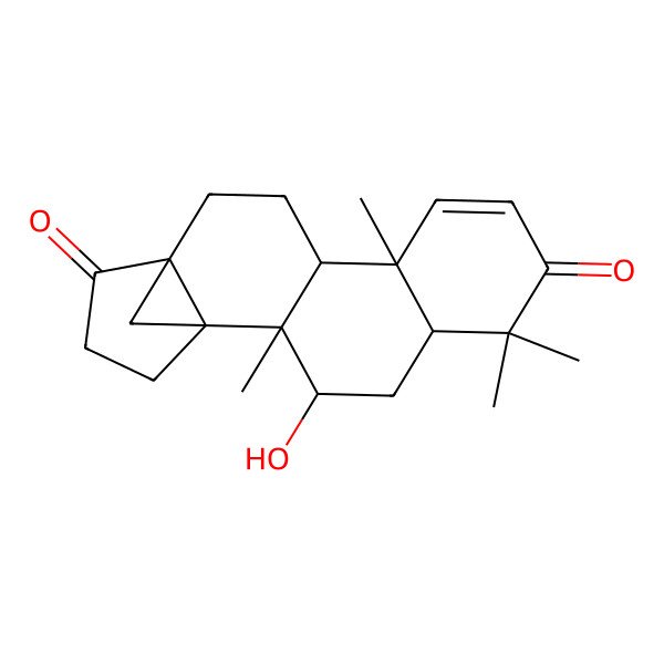 2D Structure of (1R,2R,3R,5R,10R,11R,14S)-3-hydroxy-2,6,6,10-tetramethylpentacyclo[12.3.1.01,14.02,11.05,10]octadec-8-ene-7,15-dione