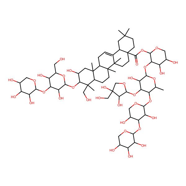 2D Structure of [(2S,3R,4S,5S)-3-[(2S,3R,4R,5S,6S)-4-[(2S,3R,4R)-3,4-dihydroxy-4-(hydroxymethyl)oxolan-2-yl]oxy-5-[(2S,3R,4S,5R)-3,5-dihydroxy-4-[(2S,3R,4S,5R)-3,4,5-trihydroxyoxan-2-yl]oxyoxan-2-yl]oxy-3-hydroxy-6-methyloxan-2-yl]oxy-4,5-dihydroxyoxan-2-yl] (4aS,6aR,6aS,6bR,8aR,9R,10R,11S,12aR,14bS)-10-[(2R,3R,4S,5R,6R)-3,5-dihydroxy-6-(hydroxymethyl)-4-[(2S,3R,4S,5R)-3,4,5-trihydroxyoxan-2-yl]oxyoxan-2-yl]oxy-11-hydroxy-9-(hydroxymethyl)-2,2,6a,6b,9,12a-hexamethyl-1,3,4,5,6,6a,7,8,8a,10,11,12,13,14b-tetradecahydropicene-4a-carboxylate