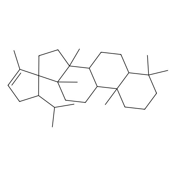 2D Structure of (4'S,5S,8R,9S,10R,13R,14R,17R)-1',4,4,10,13,14-hexamethyl-4'-propan-2-ylspiro[1,2,3,5,6,7,8,9,11,12,15,16-dodecahydrocyclopenta[a]phenanthrene-17,5'-cyclopentene]