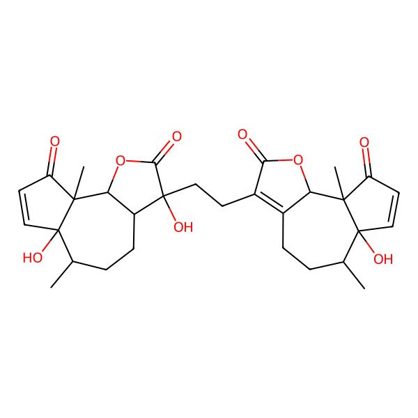 2D Structure of 3-[2-(3,6a-dihydroxy-6,9a-dimethyl-2,9-dioxo-4,5,6,9b-tetrahydro-3aH-azuleno[4,5-b]furan-3-yl)ethyl]-6a-hydroxy-6,9a-dimethyl-4,5,6,9b-tetrahydroazuleno[8,7-b]furan-2,9-dione