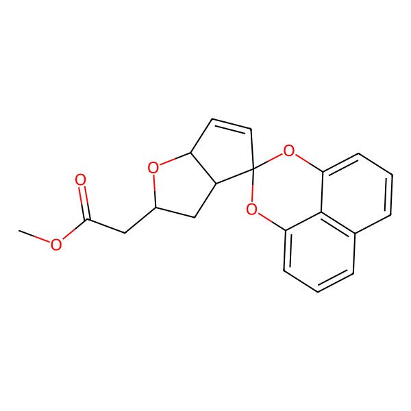 2D Structure of Methyl 2-spiro[2,3,3a,6a-tetrahydrocyclopenta[b]furan-4,3'-2,4-dioxatricyclo[7.3.1.05,13]trideca-1(12),5,7,9(13),10-pentaene]-2-ylacetate