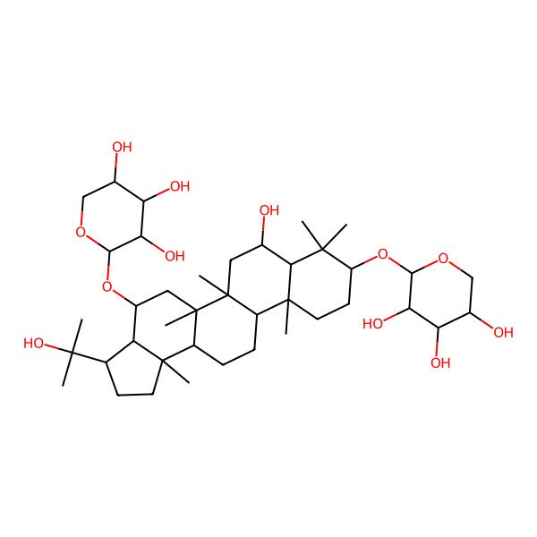 2D Structure of 2-[[7-Hydroxy-3-(2-hydroxypropan-2-yl)-5a,5b,8,8,11a,13b-hexamethyl-4-(3,4,5-trihydroxyoxan-2-yl)oxy-1,2,3,3a,4,5,6,7,7a,9,10,11,11b,12,13,13a-hexadecahydrocyclopenta[a]chrysen-9-yl]oxy]oxane-3,4,5-triol