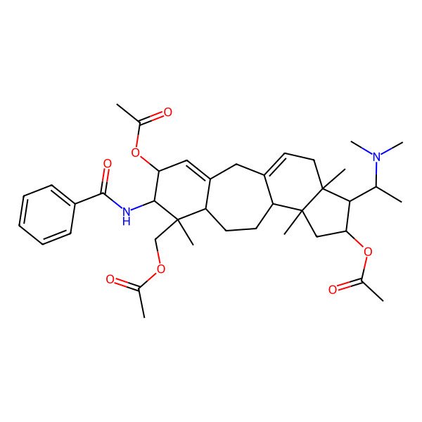 2D Structure of [5,14-Diacetyloxy-6-benzamido-15-[1-(dimethylamino)ethyl]-7,12,16-trimethyl-7-tetracyclo[9.7.0.03,8.012,16]octadeca-1(18),3-dienyl]methyl acetate