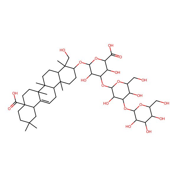 2D Structure of (2S,3S,4S,5R,6R)-6-[[(3S,4R,4aR,6aR,6bS,8aS,12aS,14aR,14bR)-8a-carboxy-4-(hydroxymethyl)-4,6a,6b,11,11,14b-hexamethyl-1,2,3,4a,5,6,7,8,9,10,12,12a,14,14a-tetradecahydropicen-3-yl]oxy]-4-[(2S,3R,4S,5S,6R)-3,5-dihydroxy-6-(hydroxymethyl)-4-[(2S,3R,4S,5R,6R)-3,4,5-trihydroxy-6-(hydroxymethyl)oxan-2-yl]oxyoxan-2-yl]oxy-3,5-dihydroxyoxane-2-carboxylic acid