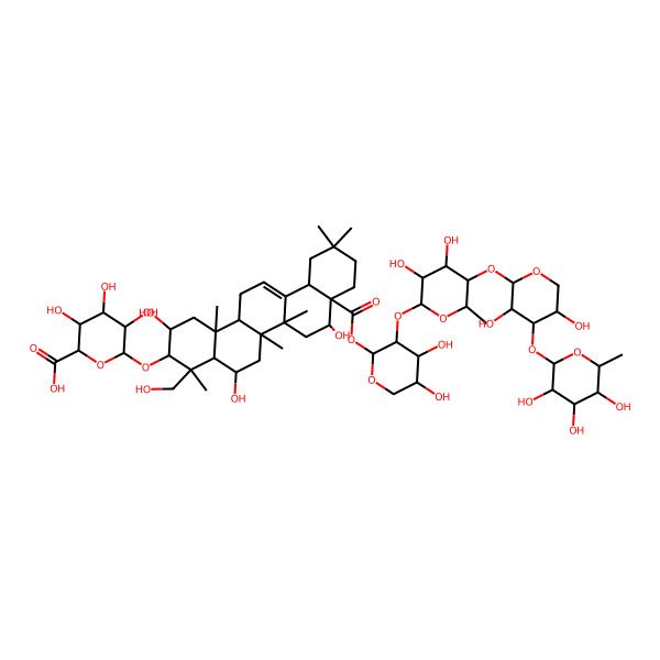 2D Structure of 6-[[8a-[3-[5-[3,5-Dihydroxy-4-(3,4,5-trihydroxy-6-methyloxan-2-yl)oxyoxan-2-yl]oxy-3,4-dihydroxy-6-methyloxan-2-yl]oxy-4,5-dihydroxyoxan-2-yl]oxycarbonyl-2,5,8-trihydroxy-4-(hydroxymethyl)-4,6a,6b,11,11,14b-hexamethyl-1,2,3,4a,5,6,7,8,9,10,12,12a,14,14a-tetradecahydropicen-3-yl]oxy]-3,4,5-trihydroxyoxane-2-carboxylic acid