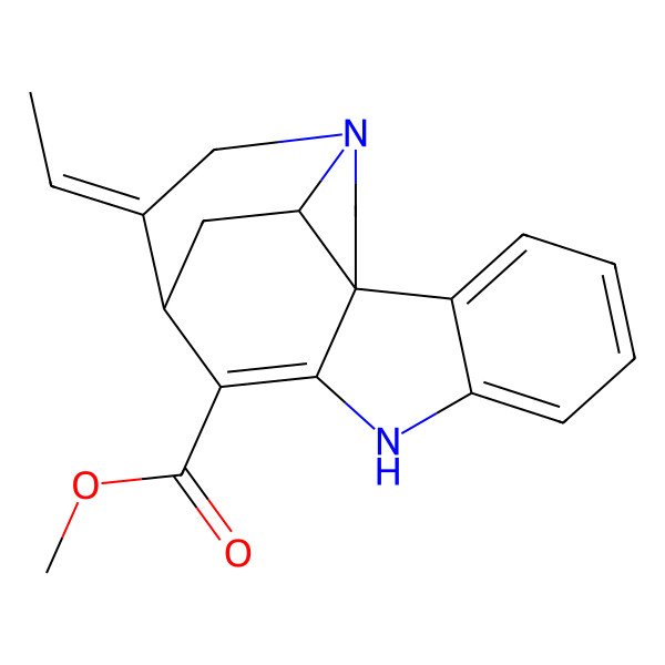 2D Structure of methyl (1R,11R,12E,17S)-12-ethylidene-8,14-diazapentacyclo[9.5.2.01,9.02,7.014,17]octadeca-2,4,6,9-tetraene-10-carboxylate