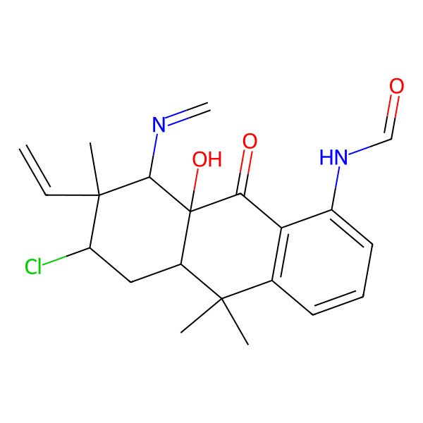 2D Structure of N-[(6R,7R,8S,8aS,10aR)-6-chloro-7-ethenyl-8a-hydroxy-7,10,10-trimethyl-8-(methylideneamino)-9-oxo-5,6,8,10a-tetrahydroanthracen-1-yl]formamide