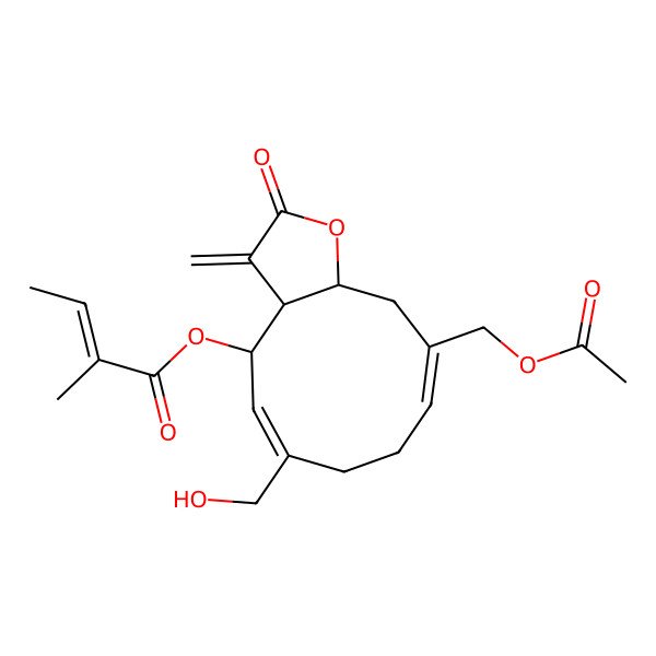 2D Structure of [10-(Acetyloxymethyl)-6-(hydroxymethyl)-3-methylidene-2-oxo-3a,4,7,8,11,11a-hexahydrocyclodeca[b]furan-4-yl] 2-methylbut-2-enoate
