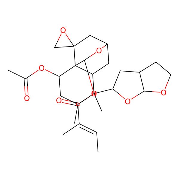 2D Structure of [(1S,2S,4R,5S,6R,8S,10R,11R)-5-[(3aR,5S,6aS)-2,3,3a,4,5,6a-hexahydrofuro[2,3-b]furan-5-yl]-2-acetyloxy-4,5-dimethylspiro[9-oxatricyclo[6.2.2.01,6]dodecane-11,2'-oxirane]-10-yl] (E)-2-methylbut-2-enoate