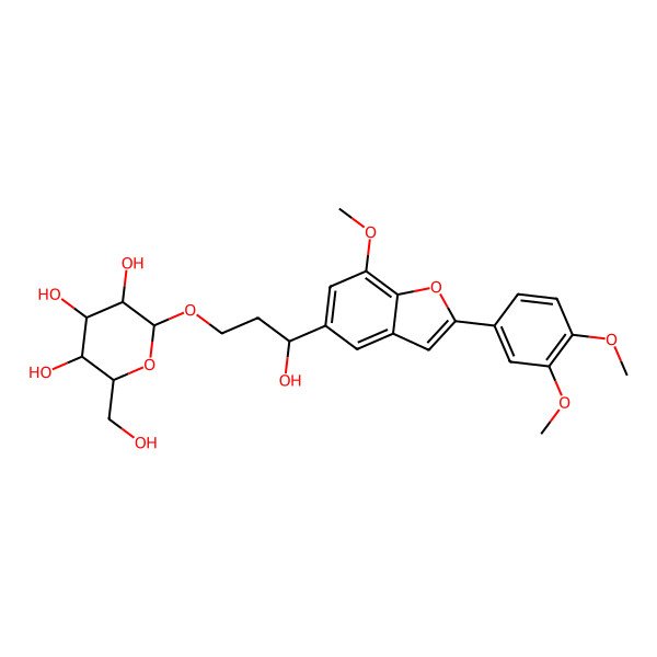 2D Structure of (2R,3R,4S,5S,6R)-2-[3-[2-(3,4-dimethoxyphenyl)-7-methoxy-1-benzofuran-5-yl]-3-hydroxypropoxy]-6-(hydroxymethyl)oxane-3,4,5-triol