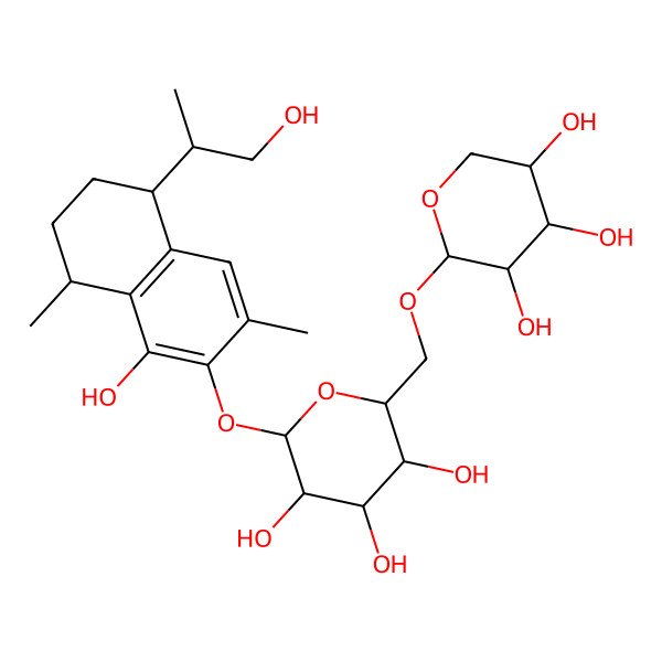 2D Structure of (2S,3R,4S,5S,6R)-2-[[(5S,8R)-1-hydroxy-5-[(2R)-1-hydroxypropan-2-yl]-3,8-dimethyl-5,6,7,8-tetrahydronaphthalen-2-yl]oxy]-6-[[(2S,3R,4S,5R)-3,4,5-trihydroxyoxan-2-yl]oxymethyl]oxane-3,4,5-triol