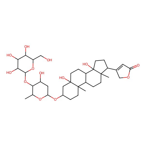 2D Structure of 3-[5,14-dihydroxy-3-[4-hydroxy-6-methyl-5-[3,4,5-trihydroxy-6-(hydroxymethyl)oxan-2-yl]oxyoxan-2-yl]oxy-10,13-dimethyl-2,3,4,6,7,8,9,11,12,15,16,17-dodecahydro-1H-cyclopenta[a]phenanthren-17-yl]-2H-furan-5-one