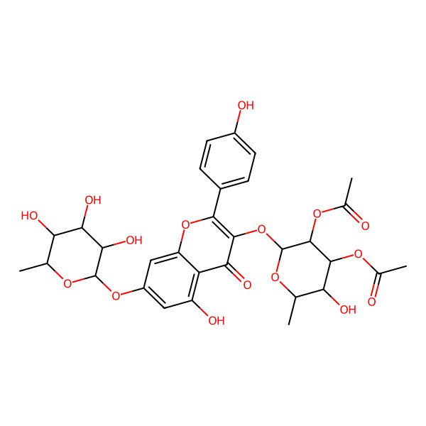 2D Structure of [3-Acetyloxy-5-hydroxy-2-[5-hydroxy-2-(4-hydroxyphenyl)-4-oxo-7-(3,4,5-trihydroxy-6-methyloxan-2-yl)oxychromen-3-yl]oxy-6-methyloxan-4-yl] acetate