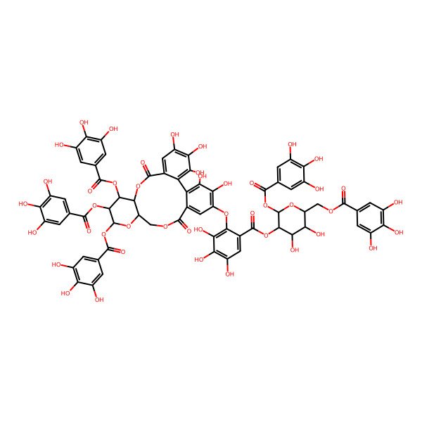 2D Structure of [4,5-Dihydroxy-2-(3,4,5-trihydroxybenzoyl)oxy-6-[(3,4,5-trihydroxybenzoyl)oxymethyl]oxan-3-yl] 3,4,5-trihydroxy-2-[[3,4,5,22,23-pentahydroxy-8,18-dioxo-11,12,13-tris[(3,4,5-trihydroxybenzoyl)oxy]-9,14,17-trioxatetracyclo[17.4.0.02,7.010,15]tricosa-1(23),2,4,6,19,21-hexaen-21-yl]oxy]benzoate