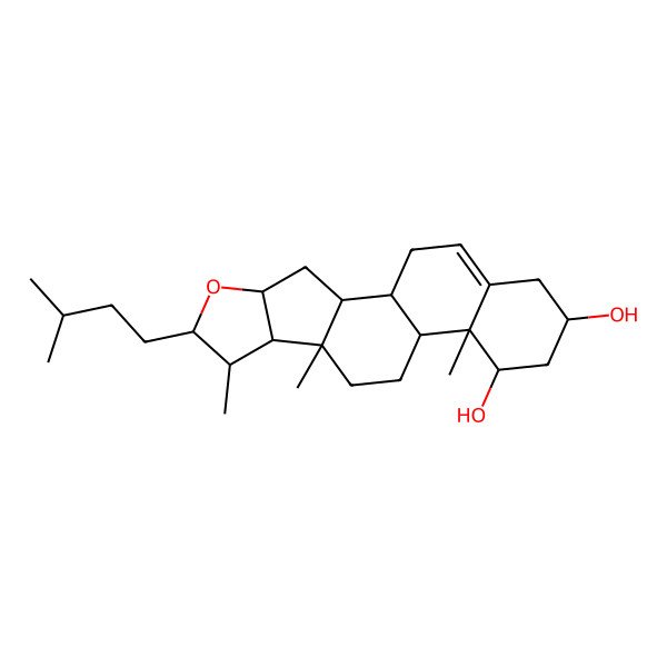 2D Structure of (1R,2R,4S,6R,7S,8R,9S,12R,13R,14R,16S)-7,9,13-trimethyl-6-(3-methylbutyl)-5-oxapentacyclo[10.8.0.02,9.04,8.013,18]icos-18-ene-14,16-diol