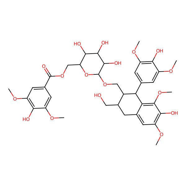 2D Structure of [3,4,5-Trihydroxy-6-[[7-hydroxy-1-(4-hydroxy-3,5-dimethoxyphenyl)-3-(hydroxymethyl)-6,8-dimethoxy-1,2,3,4-tetrahydronaphthalen-2-yl]methoxy]oxan-2-yl]methyl 4-hydroxy-3,5-dimethoxybenzoate